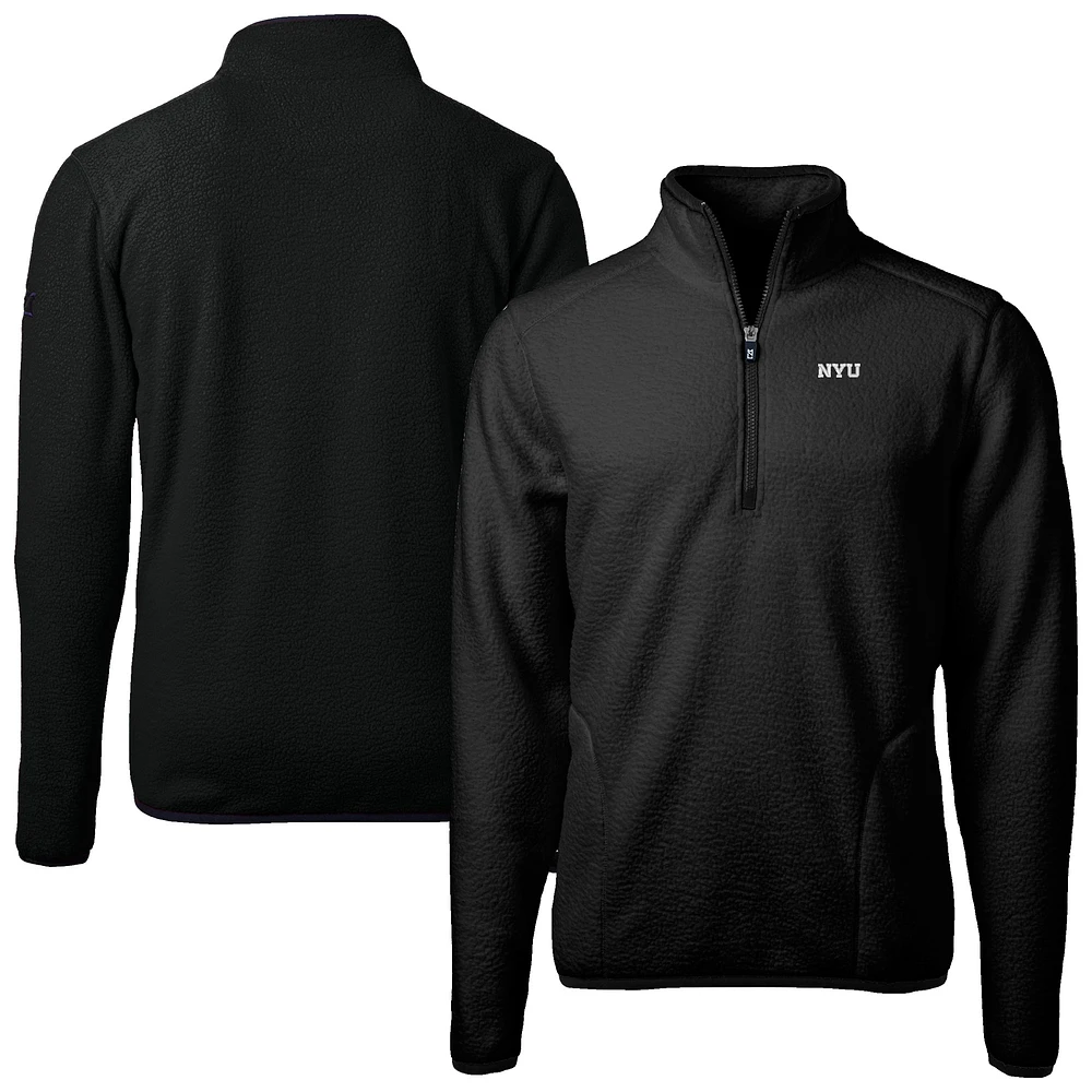 Men's Cutter & Buck Black NYU Violets Cascade Eco Sherpa Fleece Quarter-Zip Pullover Jacket