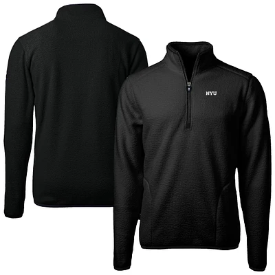 Men's Cutter & Buck Black NYU Violets Cascade Eco Sherpa Fleece Quarter-Zip Pullover Jacket
