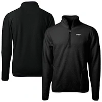 Men's Cutter & Buck Black NYU Violets Cascade Eco Sherpa Fleece Quarter-Zip Pullover Jacket