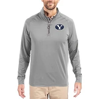 Men's Cutter & Buck Gray BYU Cougars Adapt Eco Knit Stretch Recycled Quarter-Zip Pullover