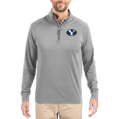 Men's Cutter & Buck Gray BYU Cougars Adapt Eco Knit Stretch Recycled Quarter-Zip Pullover