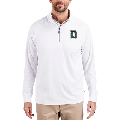Men's Cutter & Buck White Dartmouth Big Green Adapt Eco Knit Stretch Recycled Quarter-Zip Pullover