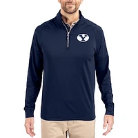Men's Cutter & Buck Navy BYU Cougars Adapt Eco Knit Stretch Recycled Quarter-Zip Pullover