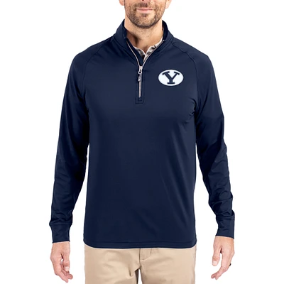Men's Cutter & Buck Navy BYU Cougars Adapt Eco Knit Stretch Recycled Quarter-Zip Pullover
