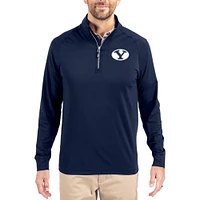 Men's Cutter & Buck Navy BYU Cougars Adapt Eco Knit Stretch Recycled Quarter-Zip Pullover