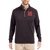 Men's Cutter & Buck Black Nebraska Huskers Adapt Eco Knit Stretch Recycled Quarter-Zip Pullover
