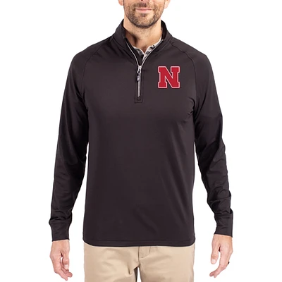 Men's Cutter & Buck Black Nebraska Huskers Adapt Eco Knit Stretch Recycled Quarter-Zip Pullover