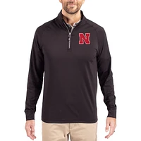 Men's Cutter & Buck Black Nebraska Huskers Adapt Eco Knit Stretch Recycled Quarter-Zip Pullover