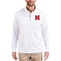 Men's Cutter & Buck White Nebraska Huskers Adapt Eco Knit Stretch Recycled Quarter-Zip Pullover