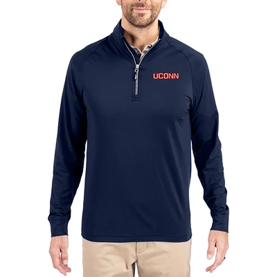 Men's Cutter & Buck Navy UConn Huskies Adapt Eco Knit Stretch Recycled Quarter-Zip Pullover