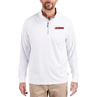 Men's Cutter & Buck White UConn Huskies Adapt Eco Knit Stretch Recycled Quarter-Zip Pullover