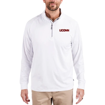 Men's Cutter & Buck White UConn Huskies Adapt Eco Knit Stretch Recycled Quarter-Zip Pullover