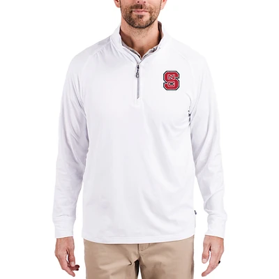 Men's Cutter & Buck White NC State Wolfpack Adapt Eco Knit Stretch Recycled Quarter-Zip Pullover