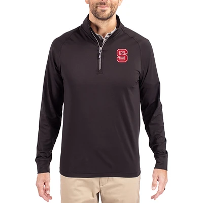 Men's Cutter & Buck Black NC State Wolfpack Adapt Eco Knit Stretch Recycled Quarter-Zip Pullover