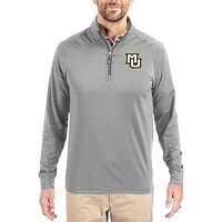 Men's Cutter & Buck Gray Marquette Golden Eagles Adapt Eco Knit Stretch Recycled Quarter-Zip Pullover
