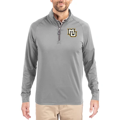 Men's Cutter & Buck Gray Marquette Golden Eagles Adapt Eco Knit Stretch Recycled Quarter-Zip Pullover