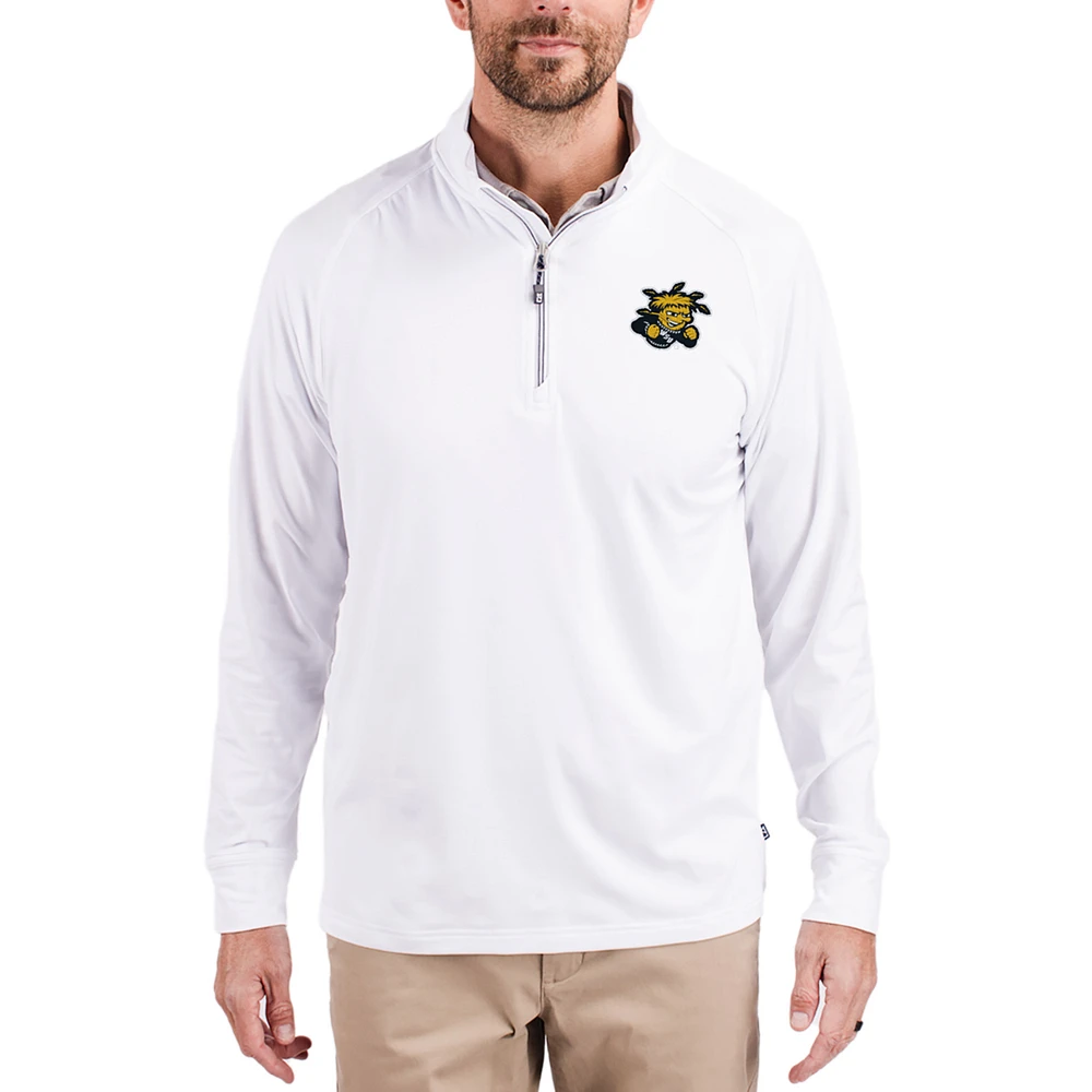 Men's Cutter & Buck White Wichita State Shockers Adapt Eco Knit Stretch Recycled Quarter-Zip Pullover