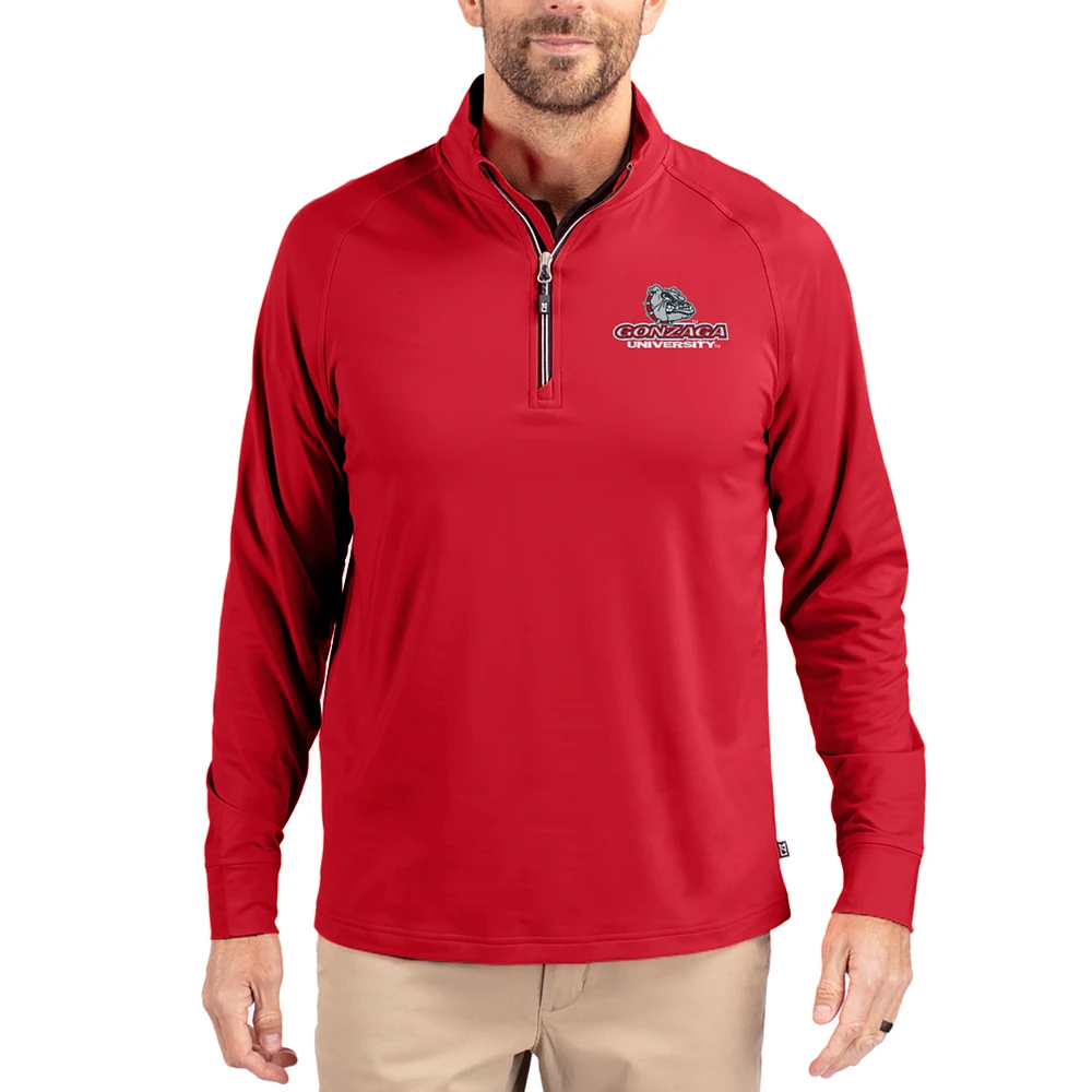 Men's Cutter & Buck Red Gonzaga Bulldogs Adapt Eco Knit Stretch Recycled Quarter-Zip Pullover