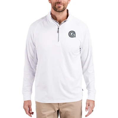 Men's Cutter & Buck White Georgetown Hoyas Adapt Eco Knit Stretch Recycled Quarter-Zip Pullover