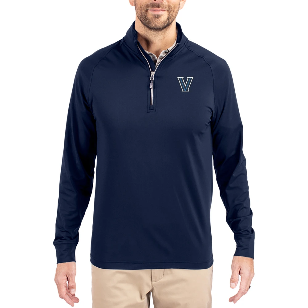 Men's Cutter & Buck Navy Villanova Wildcats Adapt Eco Knit Stretch Recycled Quarter-Zip Pullover