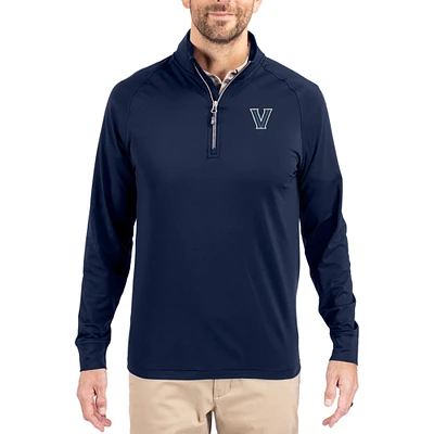 Men's Cutter & Buck Navy Villanova Wildcats Adapt Eco Knit Stretch Recycled Quarter-Zip Pullover