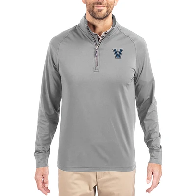 Men's Cutter & Buck Gray Villanova Wildcats Adapt Eco Knit Stretch Recycled Quarter-Zip Pullover