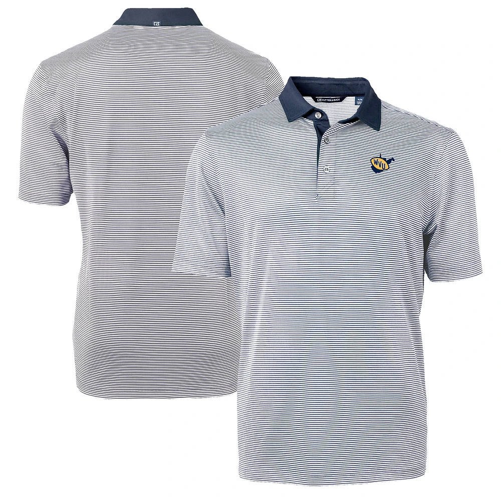 Men's Cutter & Buck Navy/White West Virginia Mountaineers DryTec Virtue Eco Pique Recycled Polo