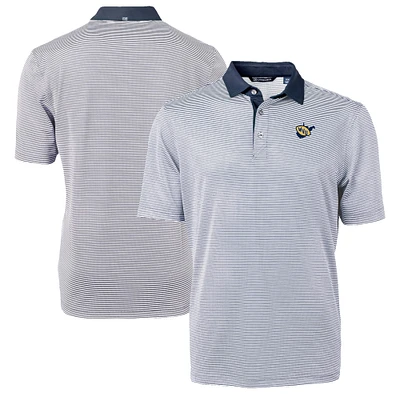 Men's Cutter & Buck  Navy/White West Virginia Mountaineers DryTec Virtue Eco Pique Recycled Polo