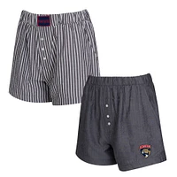 Women's Concepts Sport  Charcoal Florida Panthers Two-Pack Boxer Shorts Set