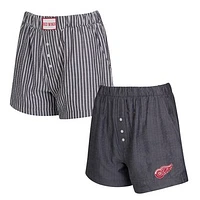 Women's Concepts Sport  Charcoal Detroit Red Wings Two-Pack Boxer Shorts Set