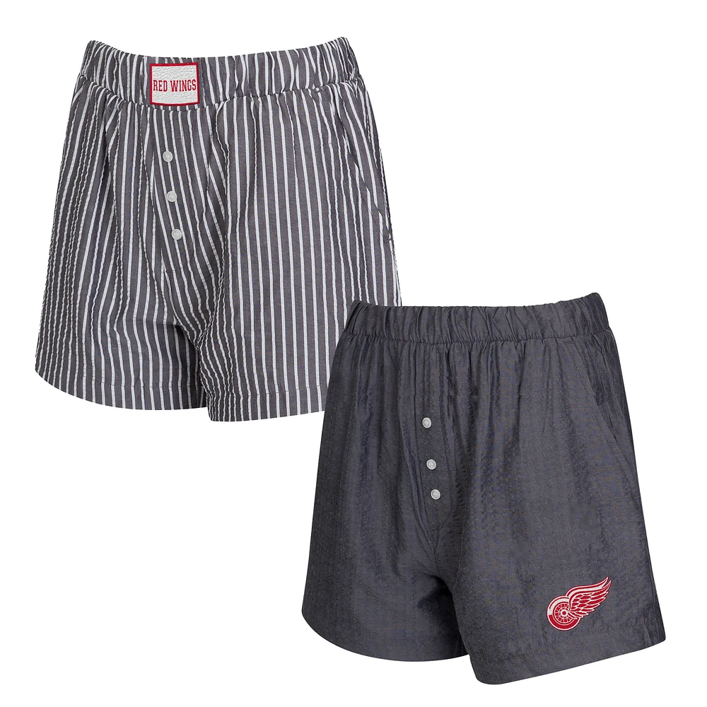 Women's Concepts Sport Charcoal Detroit Red Wings Two-Pack Boxer Shorts Set