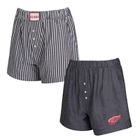 Women's Concepts Sport  Charcoal Detroit Red Wings Two-Pack Boxer Shorts Set