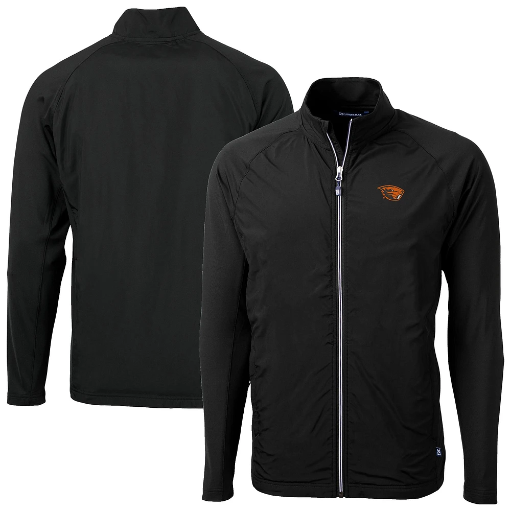 Men's Cutter & Buck Black Oregon State Beavers Adapt Eco Knit Hybrid Recycled Full-Zip Jacket