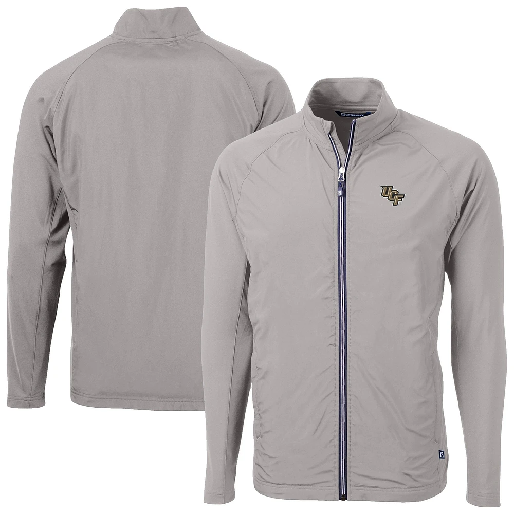 Men's Cutter & Buck Gray UCF Knights Adapt Eco Knit Hybrid Recycled Full-Zip Jacket