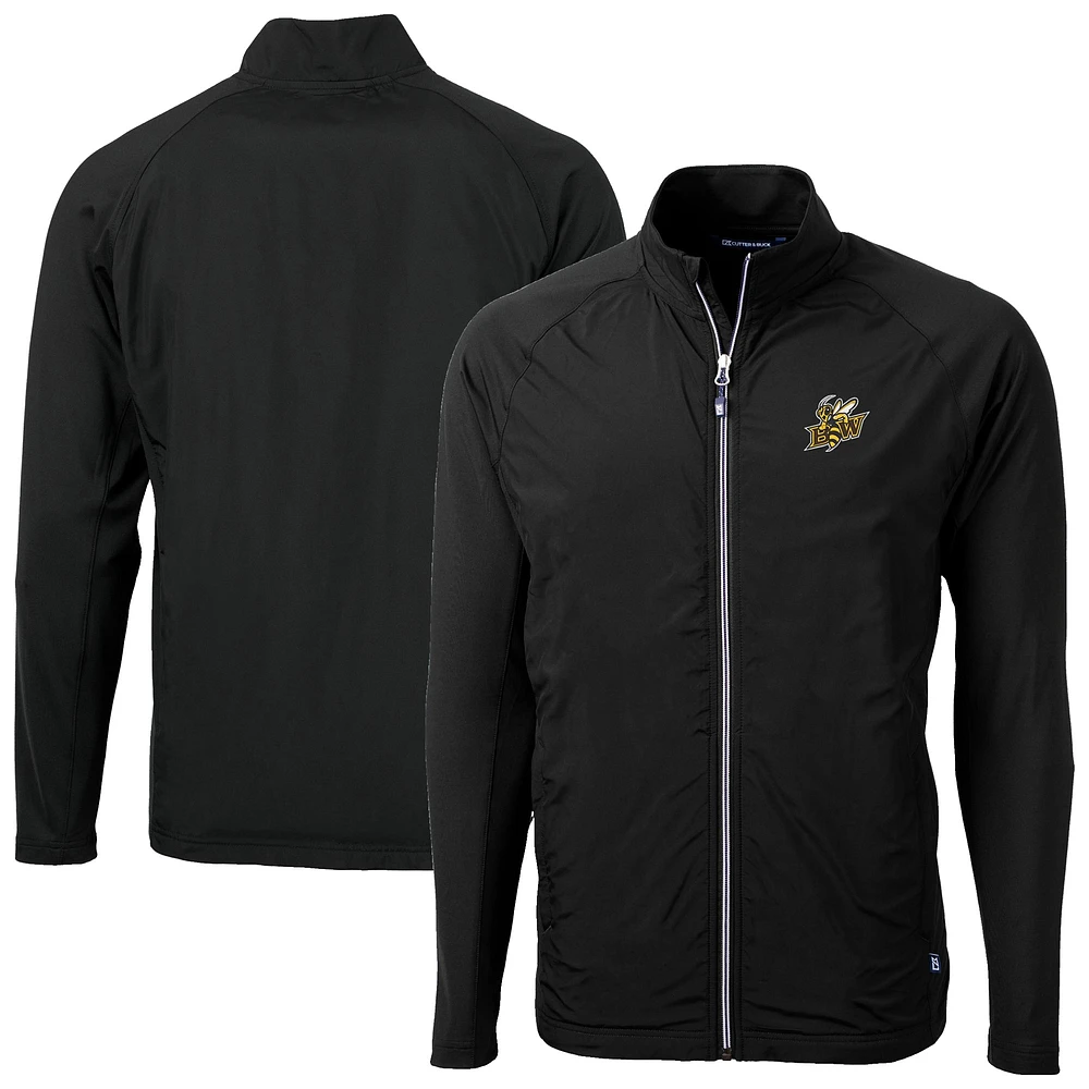 Men's Cutter & Buck Black Baldwin Wallace Yellow Jackets Adapt Eco Knit Hybrid Recycled Full-Zip Jacket
