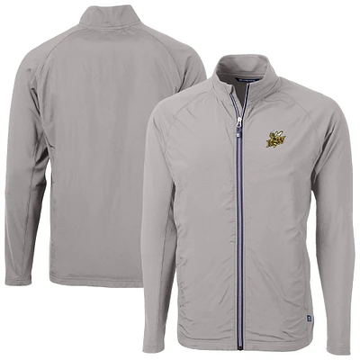 Men's Cutter & Buck  Gray Baldwin Wallace Yellow Jackets Adapt Eco Knit Hybrid Recycled Full-Zip Jacket
