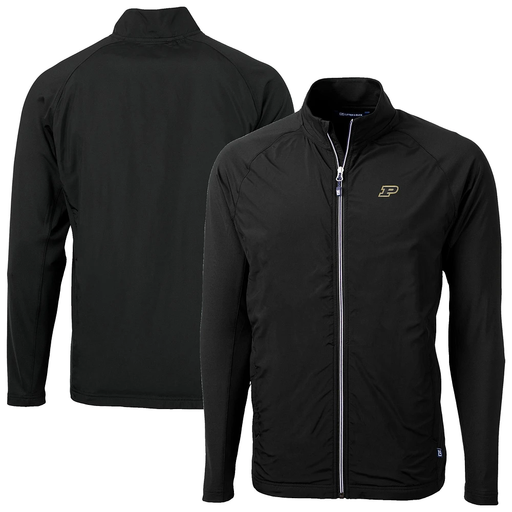 Men's Cutter & Buck Black Purdue Boilermakers Adapt Eco Knit Hybrid Recycled Full-Zip Jacket