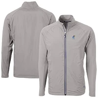 Men's Cutter & Buck  Gray Kansas Jayhawks Adapt Eco Knit Hybrid Recycled Full-Zip Jacket