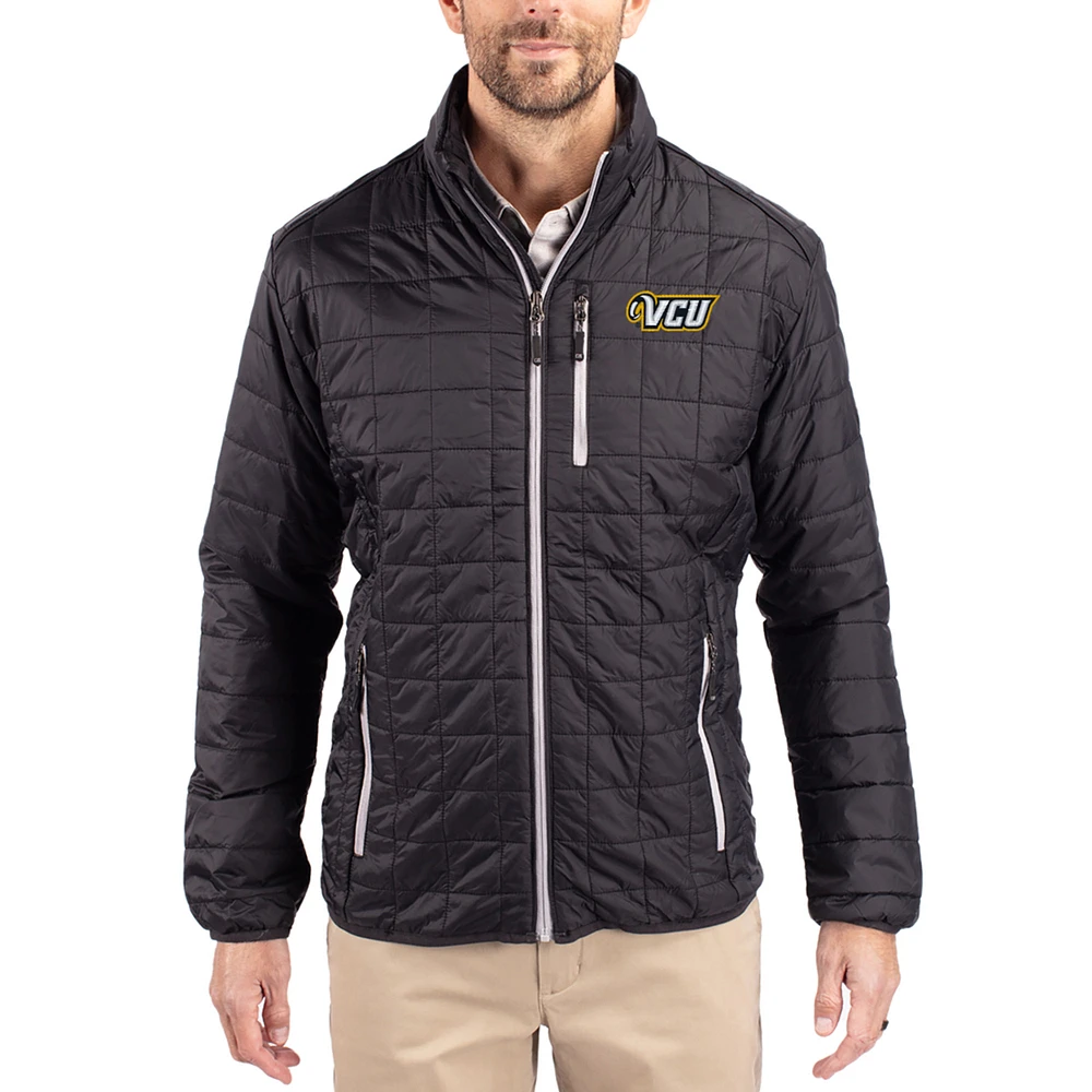 Men's Cutter & Buck Black VCU Rams Rainier Eco Insulated PrimaLoft Full-Zip Puffer Jacket