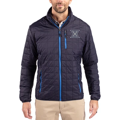 Men's Cutter & Buck  Navy Xavier Musketeers Rainier Eco Insulated PrimaLoft Full-Zip Puffer Jacket