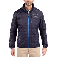 Men's Cutter & Buck  Navy Xavier Musketeers Rainier Eco Insulated PrimaLoft Full-Zip Puffer Jacket