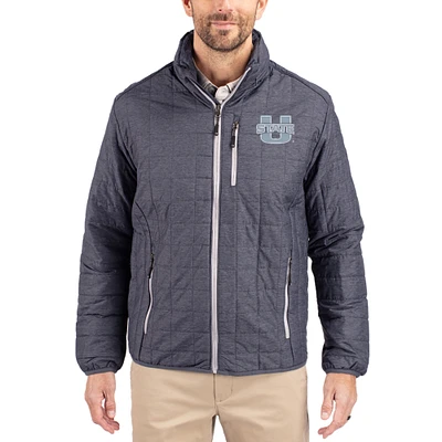 Men's Cutter & Buck  Anthracite Utah State Aggies Rainier Eco Insulated PrimaLoft Full-Zip Puffer Jacket