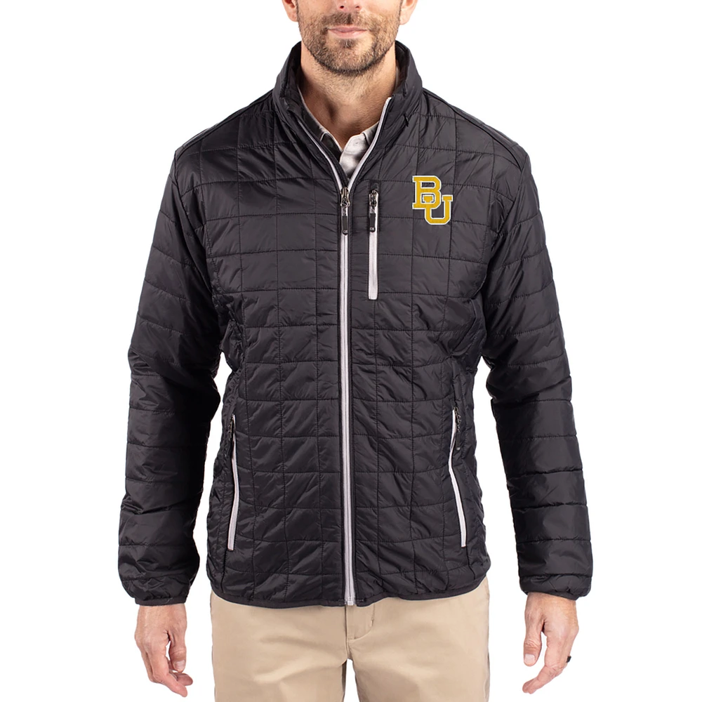 Men's Cutter & Buck Black Baylor Bears Rainier Eco Insulated PrimaLoft Full-Zip Puffer Jacket