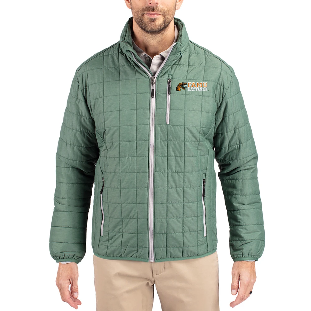 Men's Cutter & Buck Hunter Green Florida A&M Rattlers Rainier Eco Insulated PrimaLoft Full-Zip Puffer Jacket