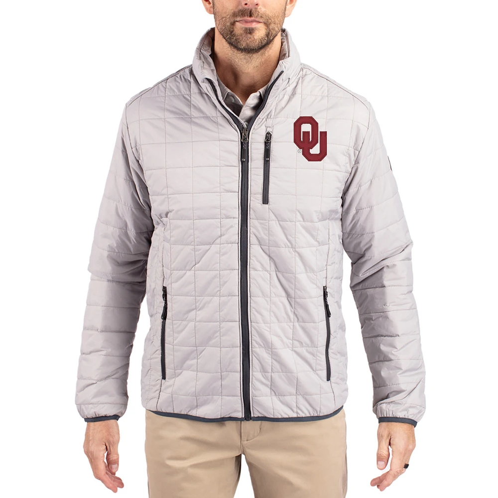 Men's Cutter & Buck Gray Oklahoma Sooners Rainier Eco Insulated PrimaLoft Full-Zip Puffer Jacket
