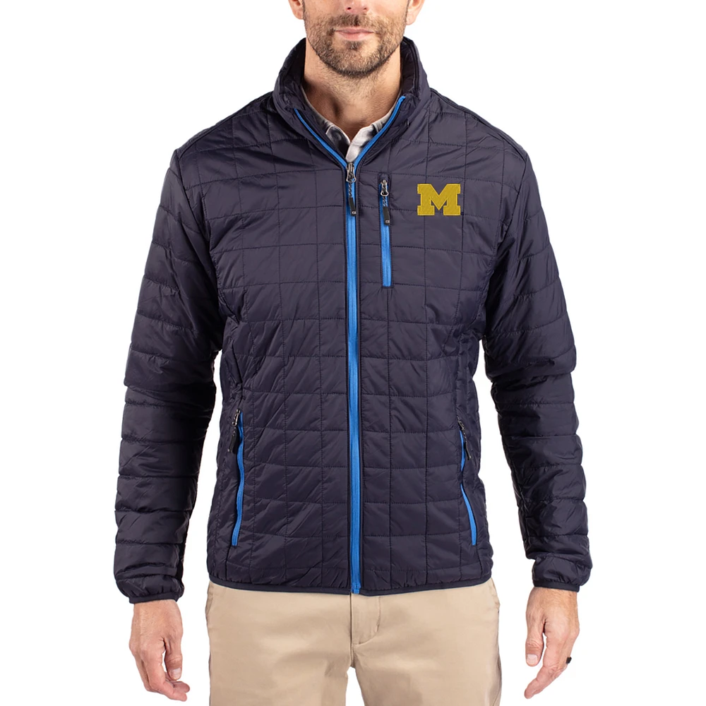 Men's Cutter & Buck Navy Michigan Wolverines Rainier Eco Insulated PrimaLoft Full-Zip Puffer Jacket