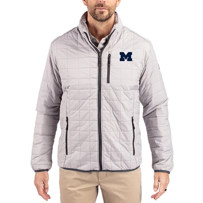 Men's Cutter & Buck  Gray Michigan Wolverines Rainier Eco Insulated PrimaLoft Full-Zip Puffer Jacket