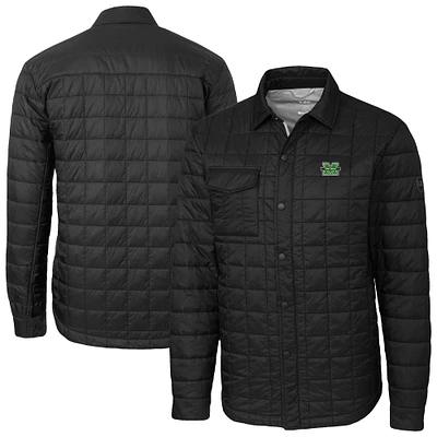 Men's Cutter & Buck  Black Marshall Thundering Herd Ranier Eco Insulated PrimaLoft Full-Snap Shacket
