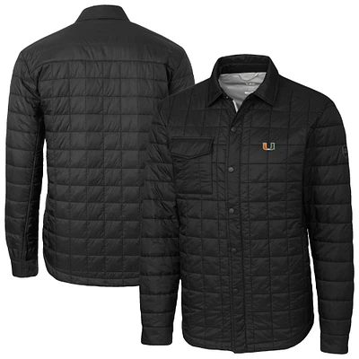 Men's Cutter & Buck  Black Miami Hurricanes Ranier Eco Insulated PrimaLoft Full-Snap Shacket