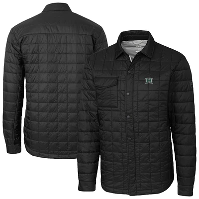 Men's Cutter & Buck  Black Hawaii Rainbow Warriors Ranier Eco Insulated PrimaLoft Full-Snap Shacket